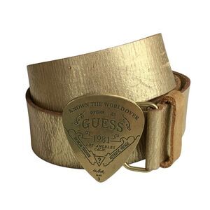 Vintage Guess XL Belt Distressed Gold Leather 1981 Div 03 USA BLDG 3 Collectible